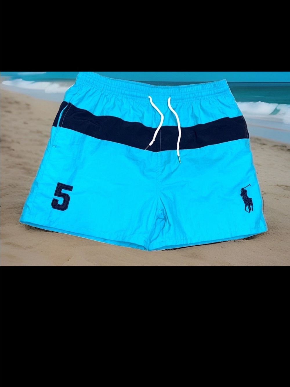 Polo Ralph Lauren VTG Swim Trunks Lined Big Pony Teal Blue Fits Like Mens SZ.L